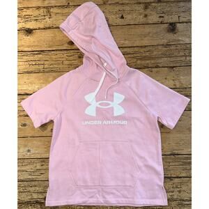Under Armour Womens size S Rival Fleece Short Sleeve Hoodie Sweatshirt Pink